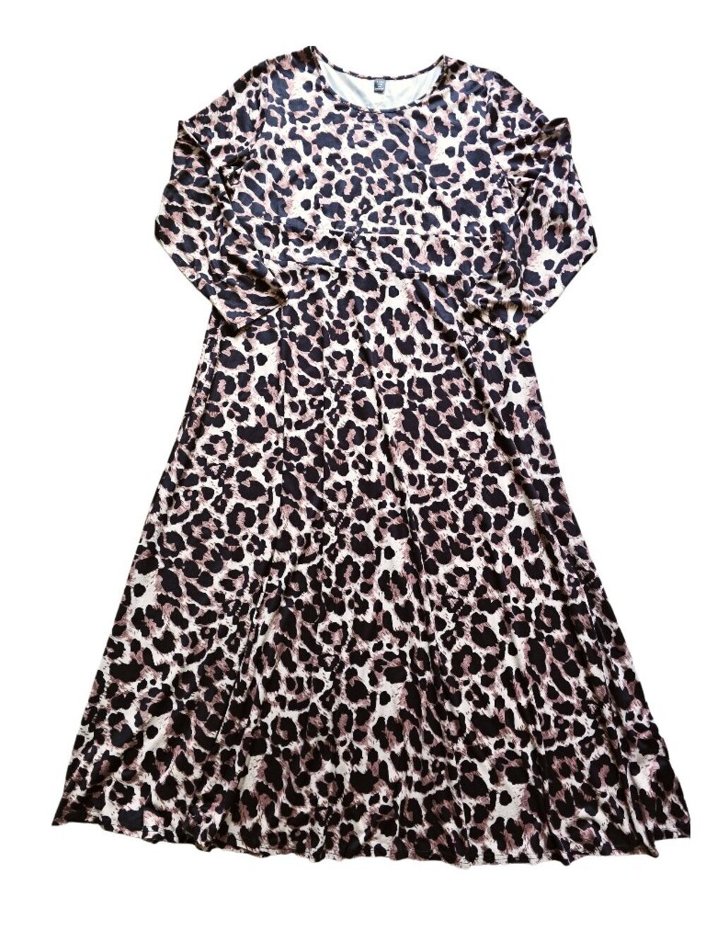 Shein Long Sleeve Leopard Maxi Dress Plus Size 4X Stretch Jersey